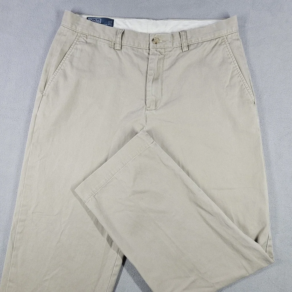 VTG Polo Ralph Lauren Preston Pants Men 33x29 Khaki Straight Chino Trousers Prep